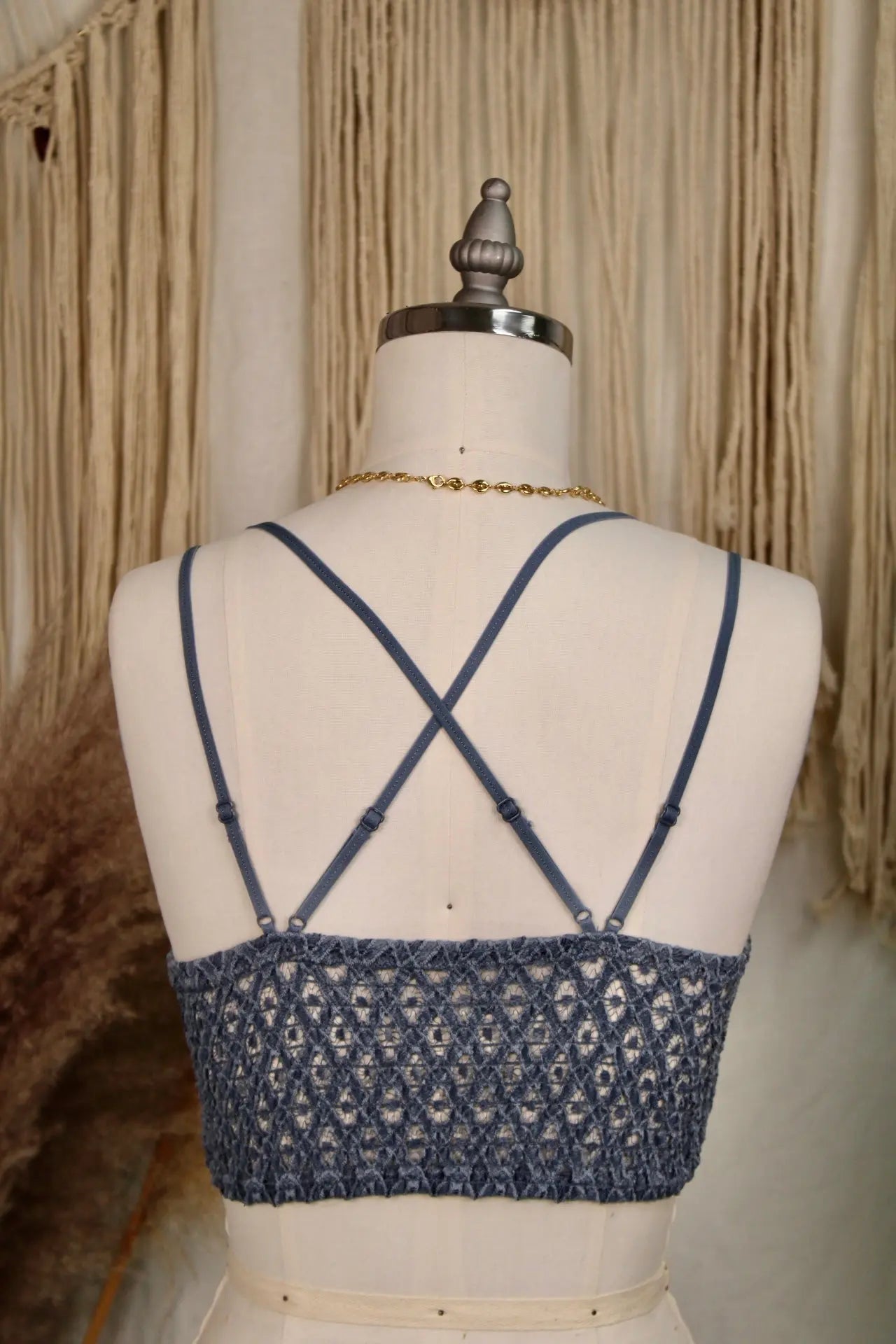 Crochet Lace Longline Bralette - Stone Blue ANEMONE