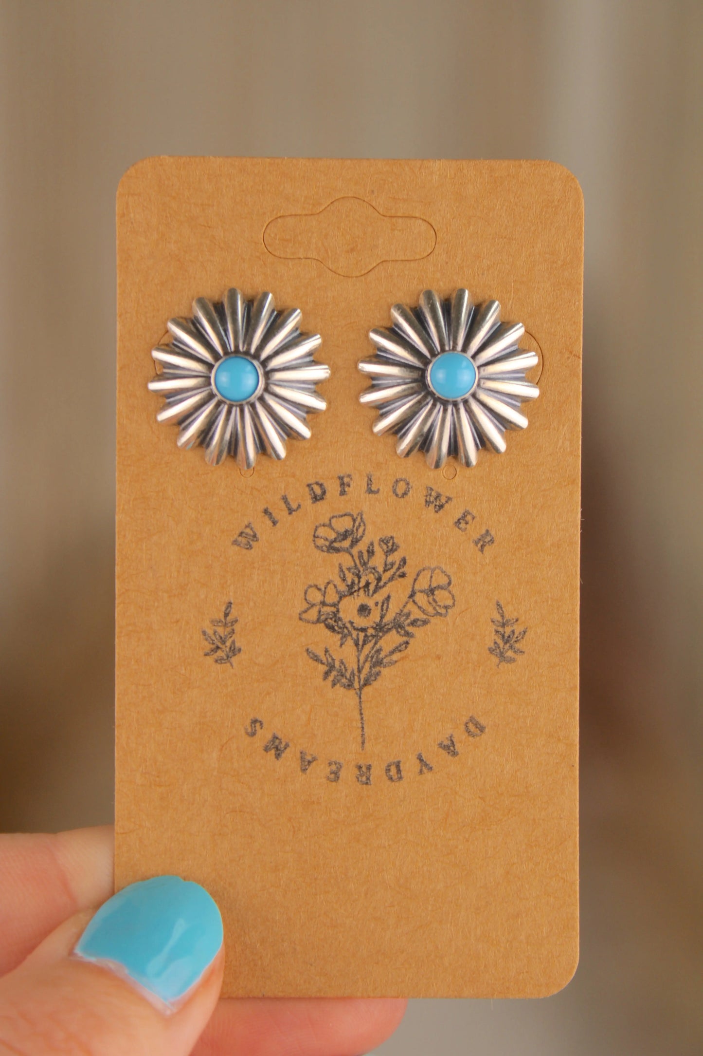 Flower Turquoise Stud Earrings Sunwest Silver
