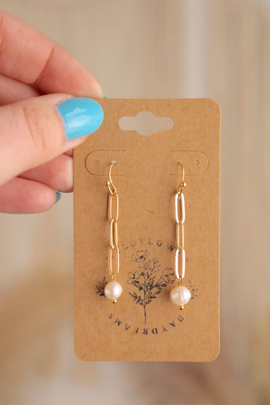 Freshwater Pearl Paperclip Chain Earrings Whatever Shine