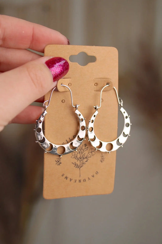 Moon Phases Cutout Hoops - Silver FAME