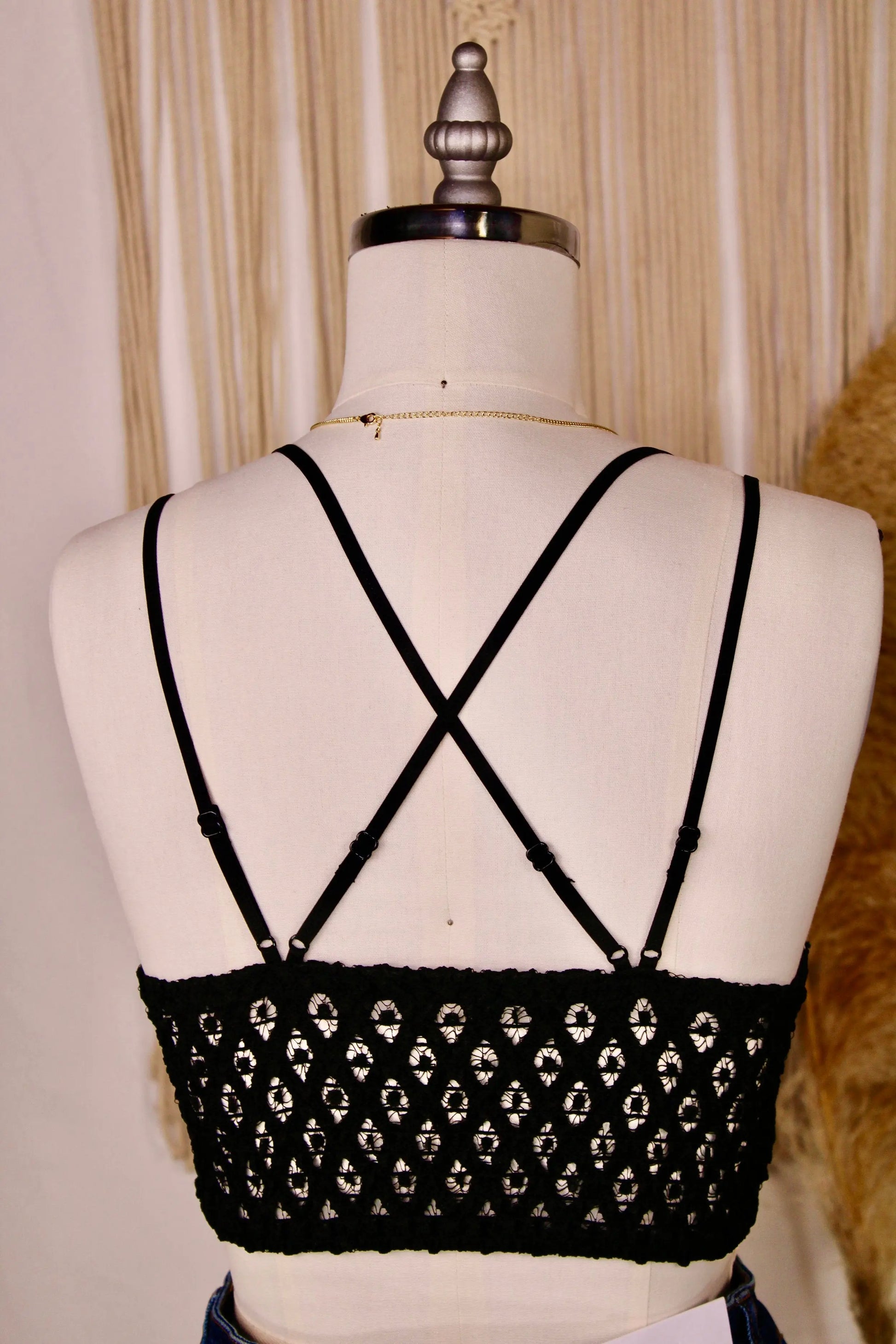Crochet Lace Longline Bralette - Black ANEMONE