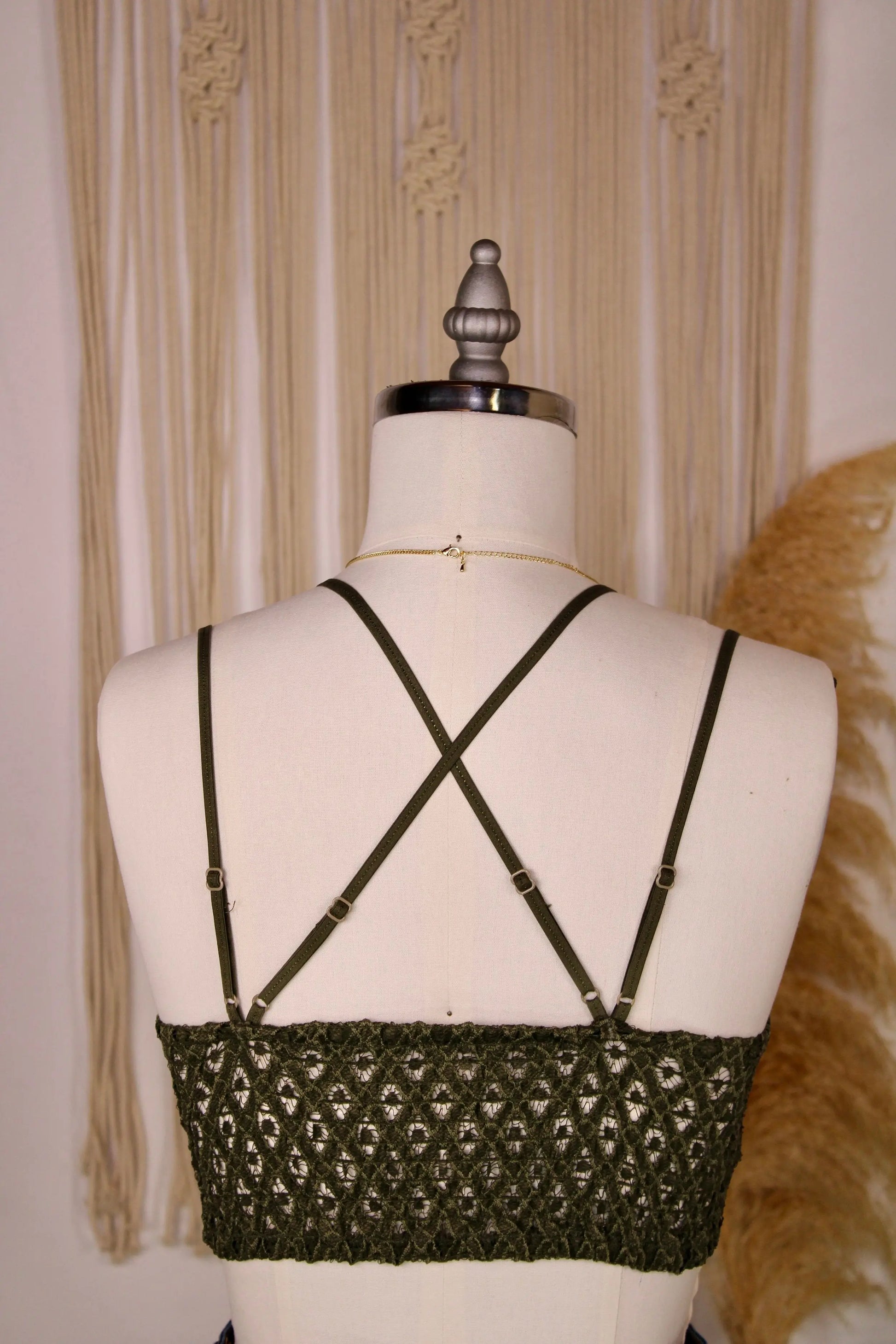 Crochet Lace Longline Bralette - Dark Olive ANEMONE