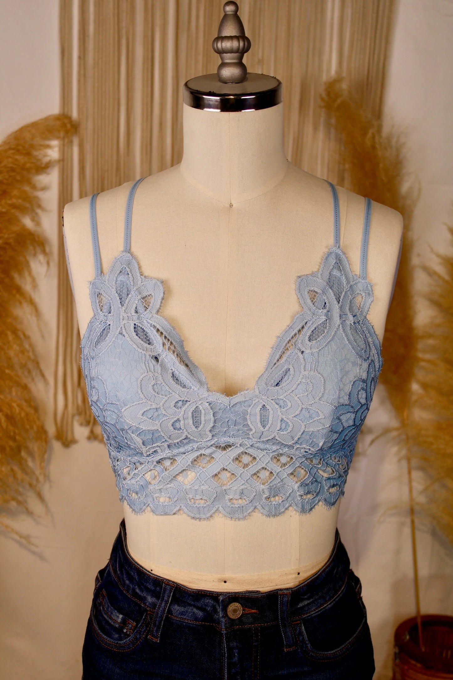 Crochet Lace Longline Bralette - Sky Blue