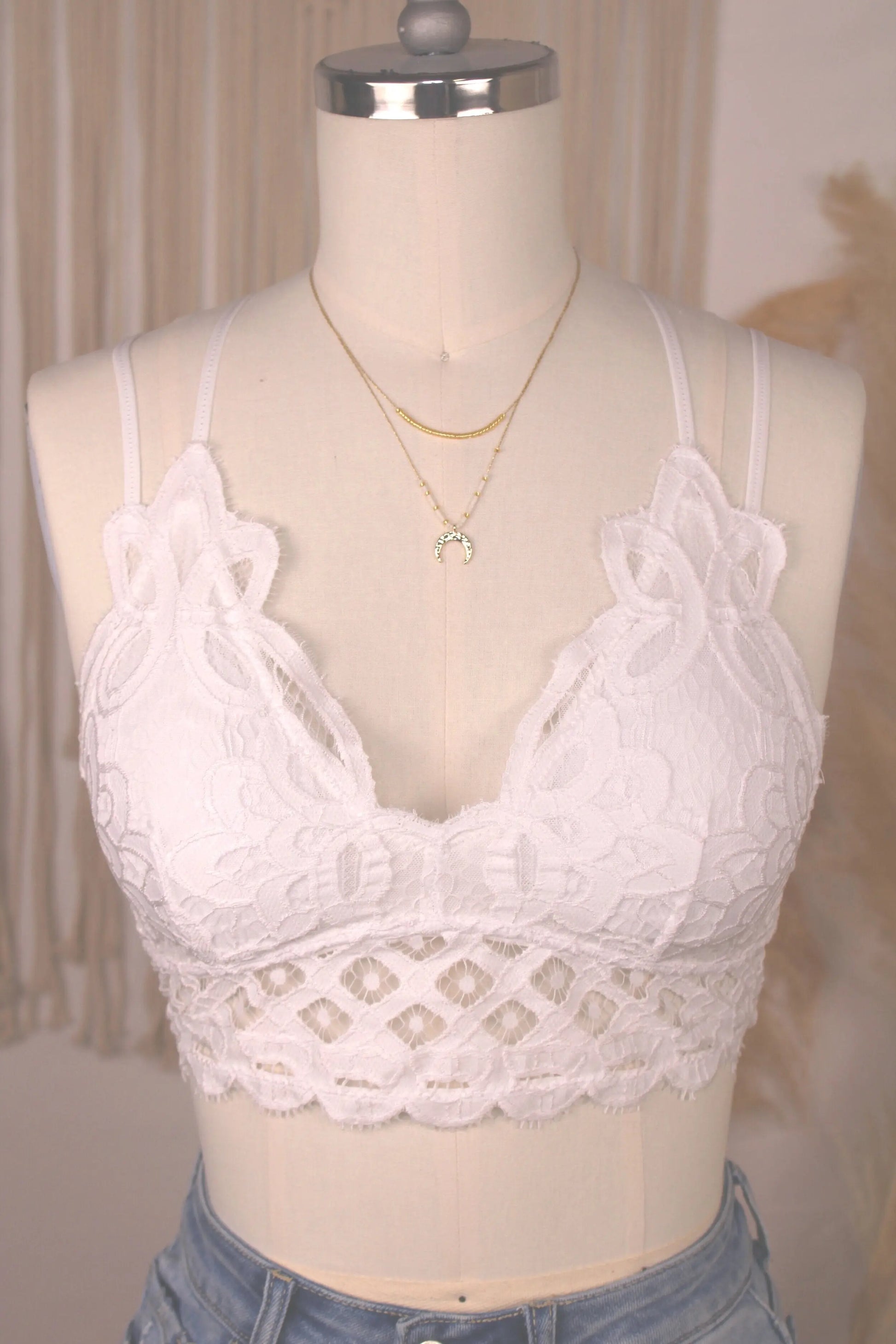 Crochet Lace Longline Bralette - White ANEMONE